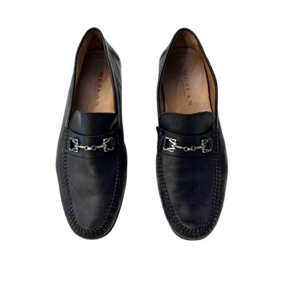 Mezlan Brussels Black Calfskin Men’s Moccasin Size 8.5 M Spain 6897 Silver M Bit